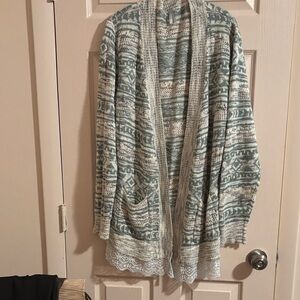 Vanity Geometric Knit Cardigan in Cream and Gray